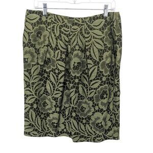Talbots Collection Skirt Womens 8 Olive‎ Green Lace Print Knee Length Cocktail